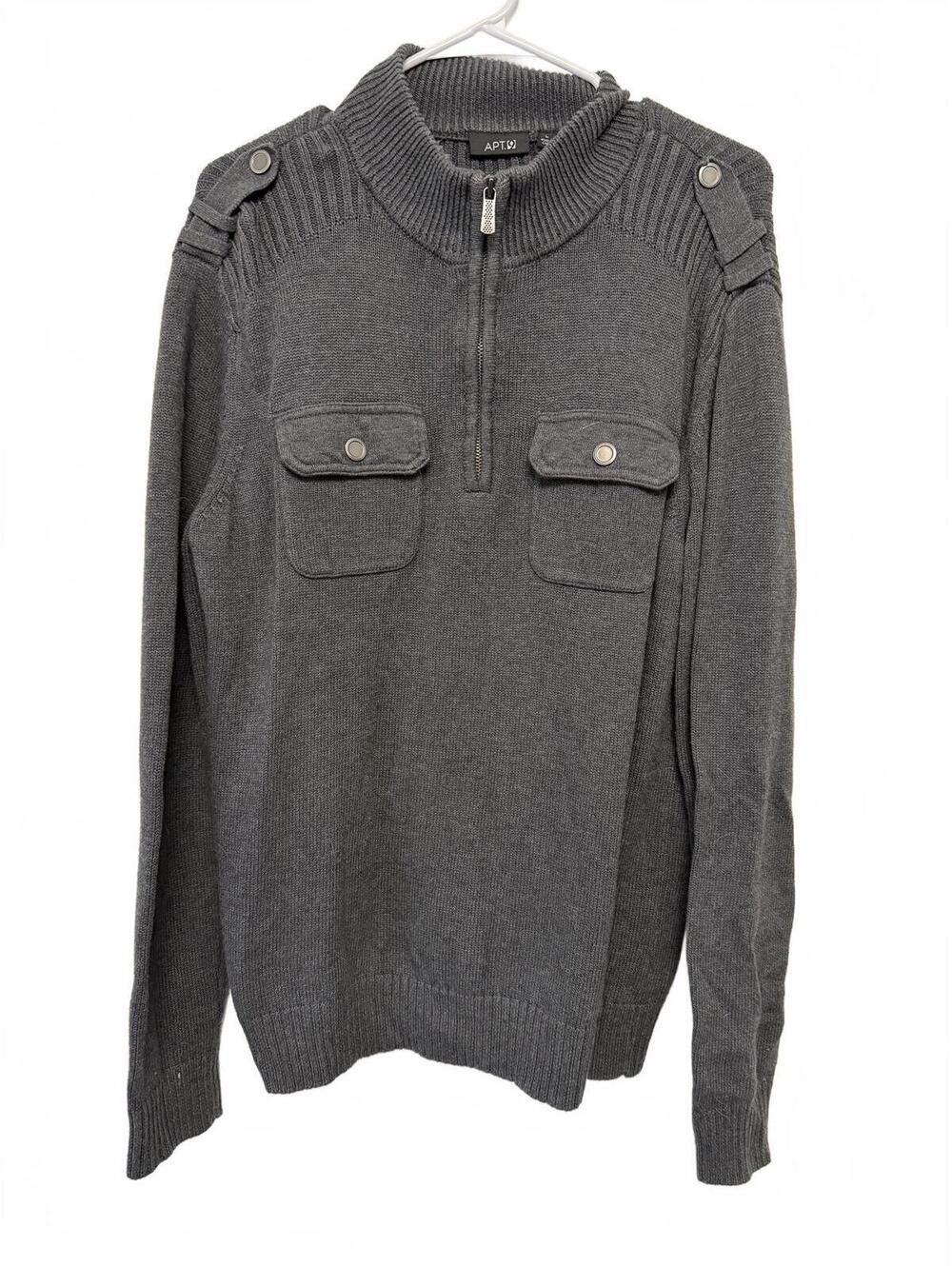 APT. 9 Men's Grey Half-Zip Sweater with Buttoned Pockets